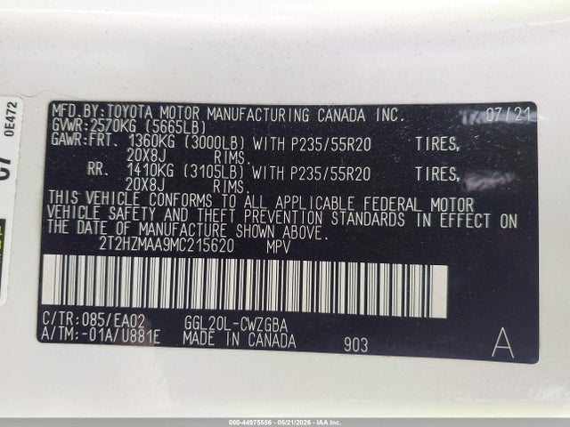 Lexus RX 350 2021 2T2HZMAA9MC215620 Image 9