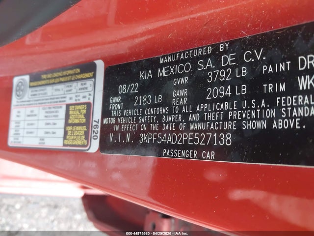 Aukcja sprzedaży 2023 Kia Forte Gt-line, vin: 3KPF54AD2PE527138, numer aukcji: 44975560