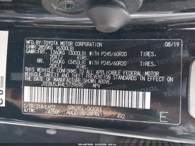 Aukcja sprzedaży 2020 Toyota 4runner Nightshade Special Edition, vin: JTEBU5JR4L5739690, numer aukcji: 44975566