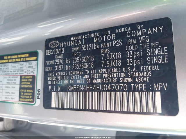 Hyundai Santa Fe Gls 2014 KM8SN4HF4EU047070 Image 9