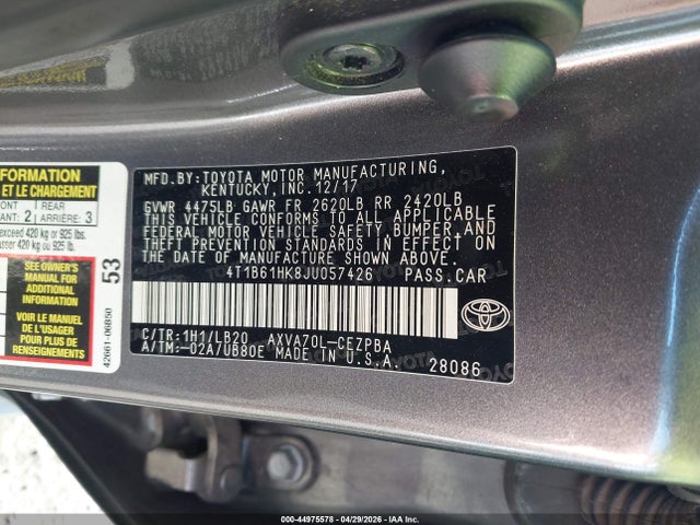 4T1B61HK8JU057426 Toyota CAMRY XSE