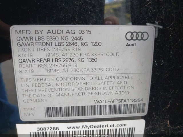 Aukcja sprzedaży 2015 Audi Q5 2.0t Premium, vin: WA1LFAFP5FA118354, numer aukcji: 44975581