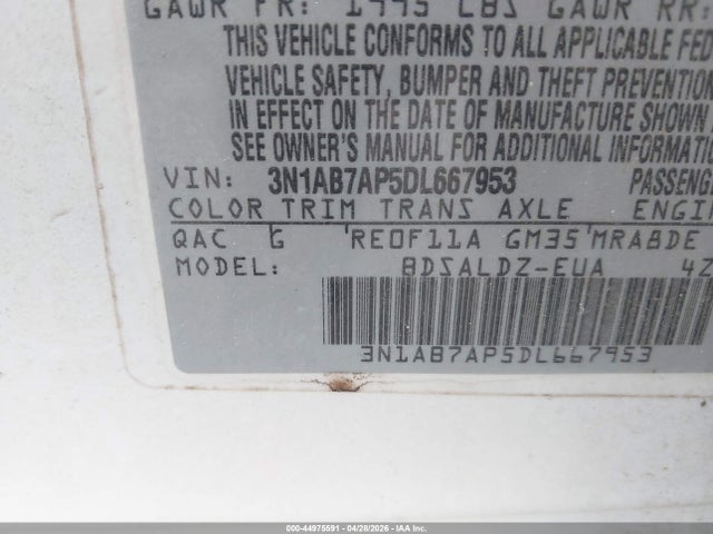 44975591 :رقم المزاد ، 3N1AB7AP5DL667953 vin ، 2013 Nissan Sentra Sv مزاد بيع