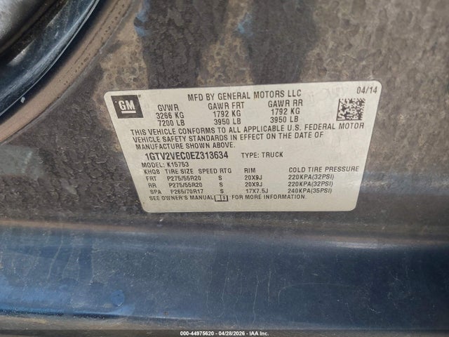 Продаж на аукціоні авто 2014 Gmc Sierra 1500 Slt, vin: 1GTV2VEC0EZ313634, номер лоту: 44975620
