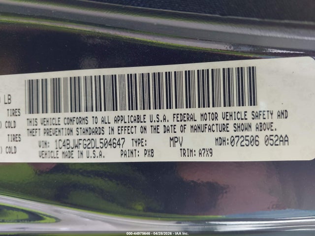 Продаж на аукціоні авто 2013 Jeep Wrangler Unlimited Rubicon, vin: 1C4BJWFG2DL504647, номер лоту: 44975646