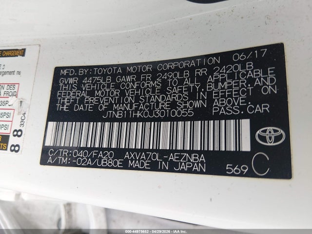 2018 Toyota Camry Le მანქანა იყიდება აუქციონზე, vin: JTNB11HK0J3010055, აუქციონის ნომერი: 44975652
