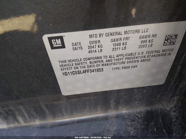 Продаж на аукціоні авто 2015 Chevrolet Malibu 1lt, vin: 1G11C5SL4FF341853, номер лоту: 44975680