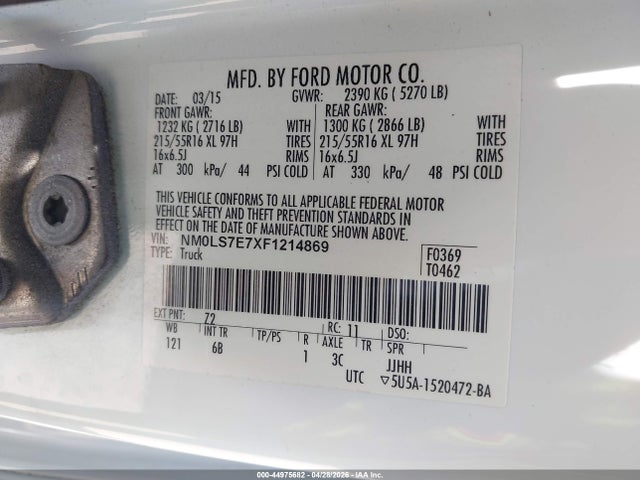 44975682 :رقم المزاد ، NM0LS7E7XF1214869 vin ، 2015 Ford Transit Connect Xl مزاد بيع