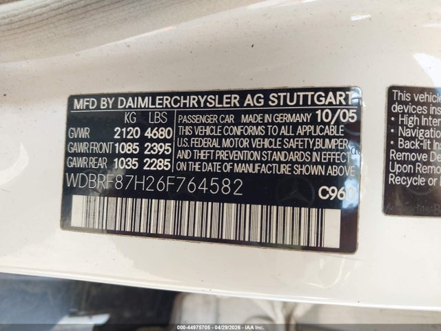 2006 Mercedes-benz C 350 Luxury 4matic მანქანა იყიდება აუქციონზე, vin: WDBRF87H26F764582, აუქციონის ნომერი: 44975705