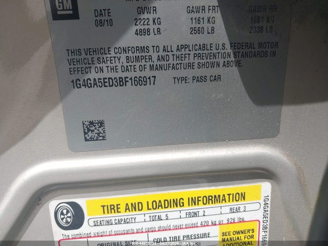 Продаж на аукціоні авто 2011 Buick Lacrosse Cx, vin: 1G4GA5ED3BF166917, номер лоту: 44975724