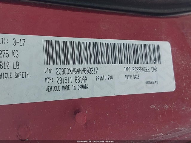 Aukcja sprzedaży 2017 Dodge Charger Sxt Rwd, vin: 2C3CDXHG4HH603217, numer aukcji: 44975726