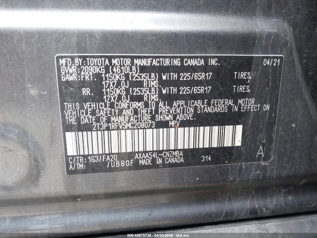 Aukcja sprzedaży 2021 Toyota Rav4 Xle, vin: 2T3P1RFV5MC208073, numer aukcji: 44975739