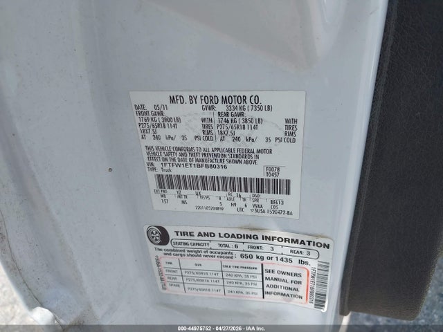 Aukcja sprzedaży 2011 Ford F-150 Xlt, vin: 1FTFW1ET1BFB80316, numer aukcji: 44975752