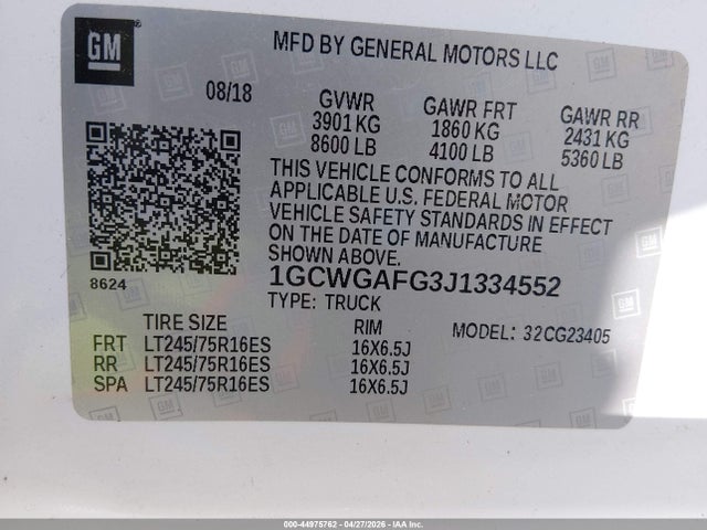 1GCWGAFG3J1334552 Chevrolet Express 2500 Work Van