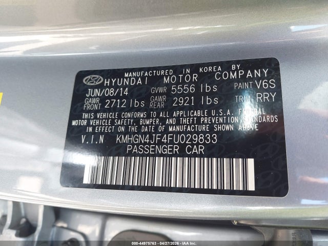 KMHGN4JF4FU029833 Hyundai Genesis 5.0