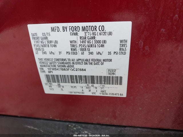 Продаж на аукціоні авто 2015 Ford Explorer, vin: 1FM5K7B83FGC22684, номер лоту: 44975780