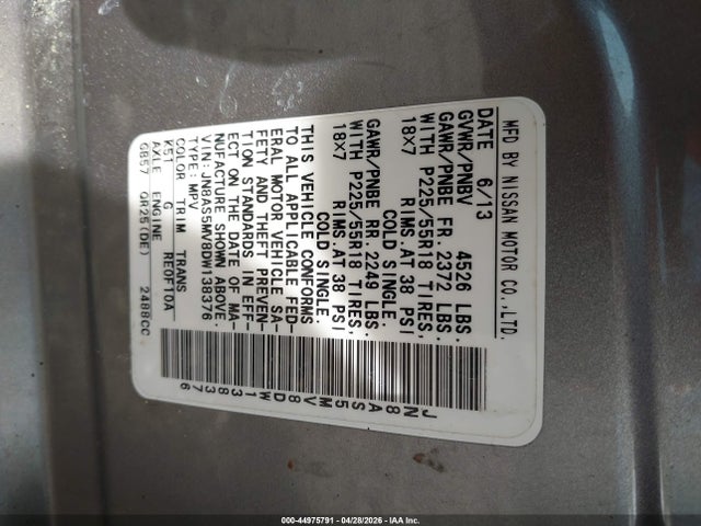 Aukcja sprzedaży 2013 Nissan Rogue Sv W/sl Pkg, vin: JN8AS5MV8DW138376, numer aukcji: 44975791