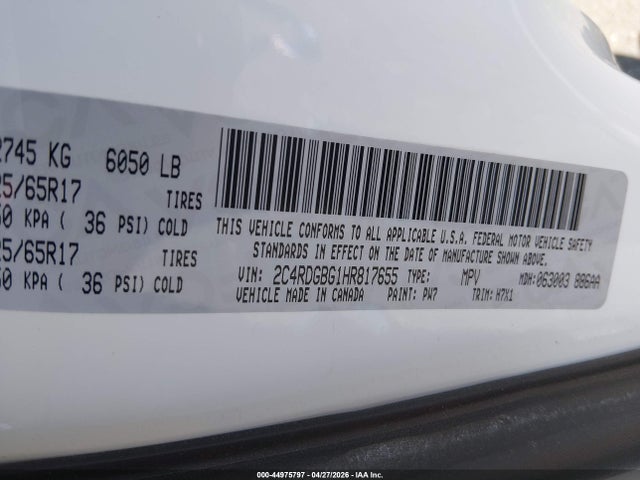 Продажа на аукционе авто 2017 Dodge Grand Caravan Se, vin: 2C4RDGBG1HR817655, номер лота: 44975797