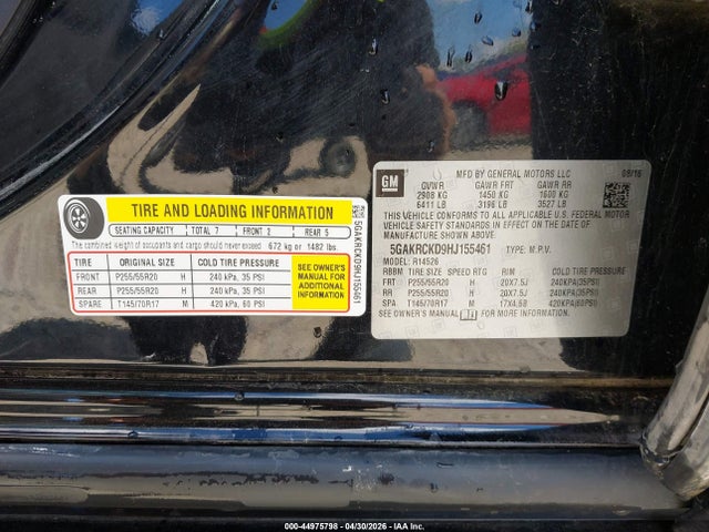 44975798 :رقم المزاد ، 5GAKRCKD9HJ155461 vin ، 2017 Buick Enclave Premium مزاد بيع