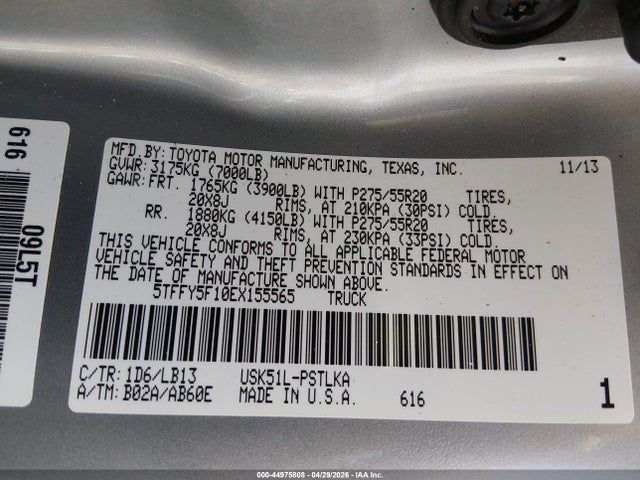 Продажа на аукционе авто 2014 Toyota Tundra Limited 5.7l V8, vin: 5TFFY5F10EX155565, номер лота: 44975808