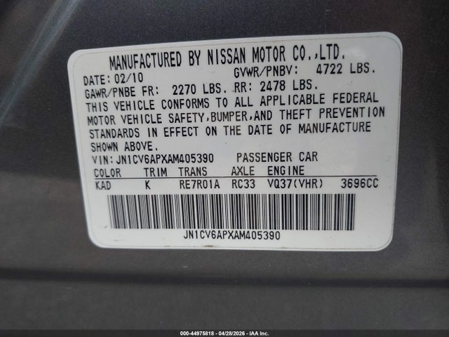 Auction sale of the 2010 Infiniti G37 Journey, vin: JN1CV6APXAM405390, lot number: 44975818