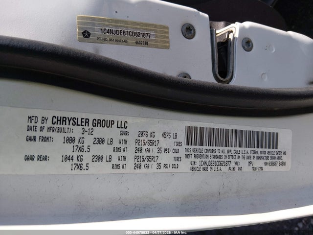 44975833 :رقم المزاد ، 1C4NJDEB1CD621877 vin ، 2012 Jeep Compass Latitude مزاد بيع