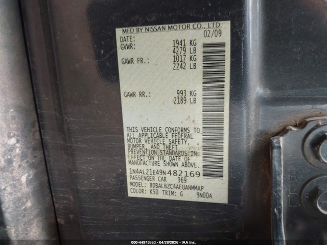 Продажа на аукционе авто 2009 Nissan Altima 2.5 S, vin: 1N4AL21E49N482169, номер лота: 44975863