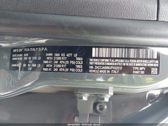 44975883 :رقم المزاد ، ZACCJABB6JPH32515 vin ، 2018 Jeep Renegade Latitude Fwd مزاد بيع