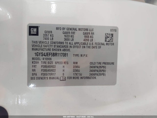 Продаж на аукціоні авто 2011 Cadillac Escalade Esv Premium, vin: 1GYS4JEF5BR117081, номер лоту: 44975884