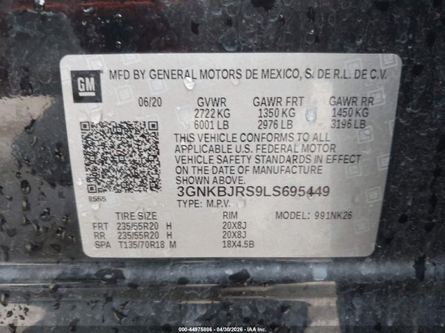 44975886 :رقم المزاد ، 3GNKBJRS9LS695449 vin ، 2020 Chevrolet Blazer Awd 3lt مزاد بيع