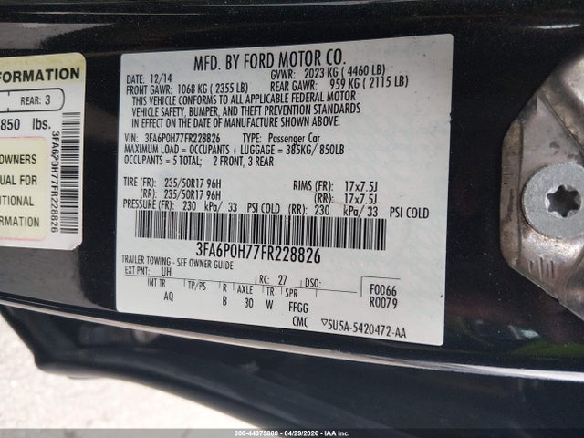 44975888 :رقم المزاد ، 3FA6P0H77FR228826 vin ، 2015 Ford Fusion Se مزاد بيع