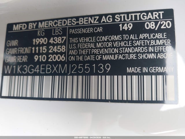 44975895 :رقم المزاد ، W1K3G4EBXMJ255139 vin ، 2021 Mercedes-benz A 220 مزاد بيع