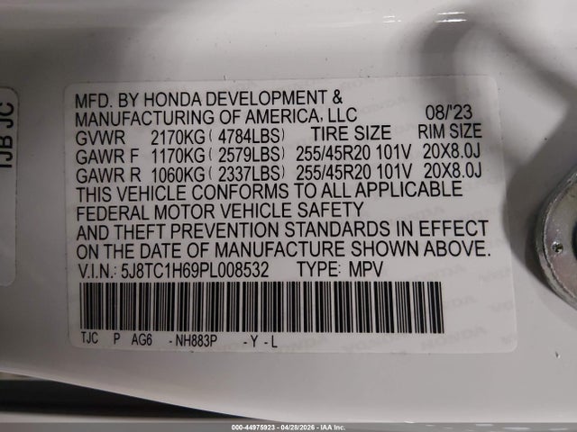Aukcja sprzedaży 2023 Acura Rdx A-spec Package, vin: 5J8TC1H69PL008532, numer aukcji: 44975923
