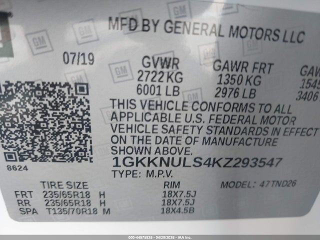 2019 Gmc Acadia Slt-1 მანქანა იყიდება აუქციონზე, vin: 1GKKNULS4KZ293547, აუქციონის ნომერი: 44975926