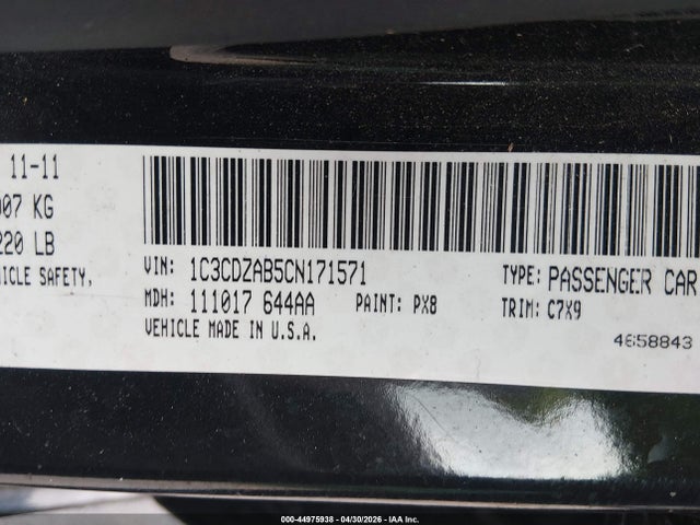 Auction sale of the 2012 Dodge Avenger Se, vin: 1C3CDZAB5CN171571, lot number: 44975938