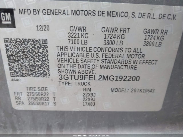 Aukcja sprzedaży 2021 Gmc Sierra 1500 4wd  Short Box Denali, vin: 3GTU9FEL2MG192200, numer aukcji: 44975940