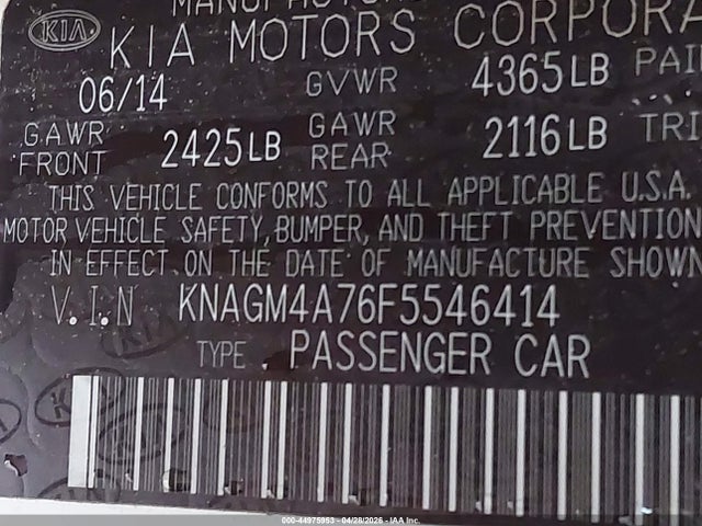Продажа на аукционе авто 2015 Kia Optima Lx, vin: KNAGM4A76F5546414, номер лота: 44975953