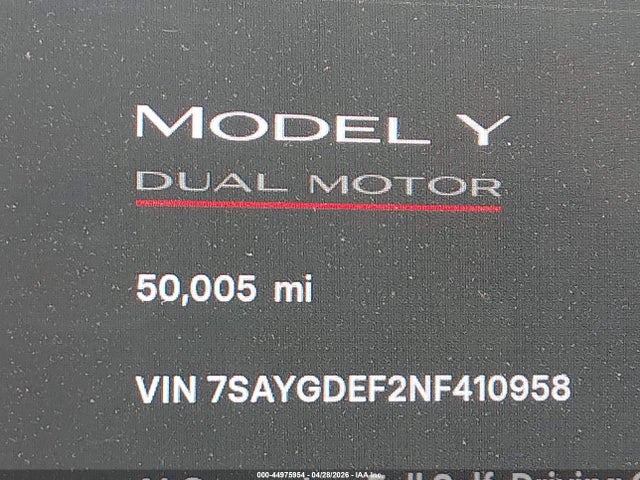 Продаж на аукціоні авто 2022 Tesla Model Y Performance Dual Motor All-wheel Drive, vin: 7SAYGDEF2NF410958, номер лоту: 44975954