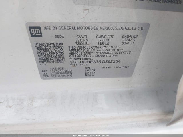 Aukcja sprzedaży 2024 Chevrolet Silverado 1500 4wd  Short Bed Zr2, vin: 3GCUDHE83RG362254, numer aukcji: 44975955