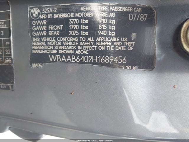 Aukcja sprzedaży 1987 Bmw 325 E Automatic/automatic, vin: WBAAB6402H1689456, numer aukcji: 44975982