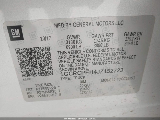 Продаж на аукціоні авто 2018 Chevrolet Silverado 1500 Custom, vin: 1GCRCPEH4JZ152723, номер лоту: 44975993