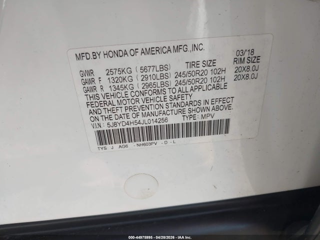 Aukcja sprzedaży 2018 Acura Mdx, vin: 5J8YD4H54JL014256, numer aukcji: 44975995