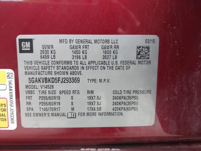 Продажа на аукционе авто 2015 Buick Enclave Leather, vin: 5GAKVBKD5FJ293369, номер лота: 44976002