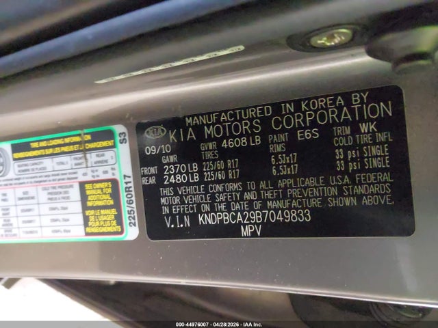 Aukcja sprzedaży 2011 Kia Sportage Lx, vin: KNDPBCA29B7049833, numer aukcji: 44976007