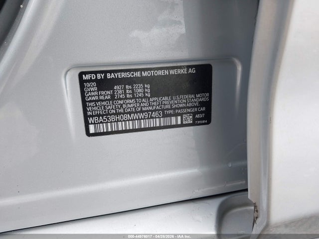 Продаж на аукціоні авто 2021 Bmw 530i, vin: WBA53BH08MWW97463, номер лоту: 44976017