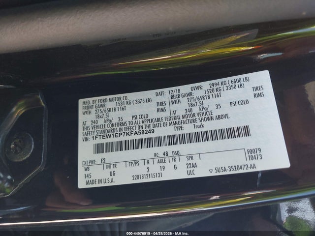 Aukcja sprzedaży 2019 Ford F-150 Xlt, vin: 1FTEW1EP7KFA58249, numer aukcji: 44976019