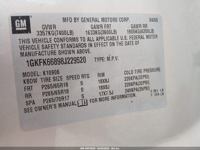 Продаж на аукціоні авто 2008 Gmc Yukon Xl 1500 Denali, vin: 1GKFK66878J224624, номер лоту: 44976020