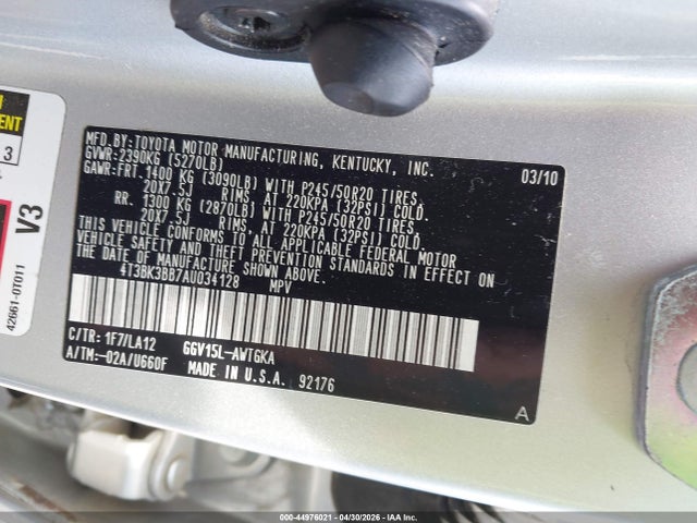44976021 :رقم المزاد ، 4T3BK3BB7AU034128 vin ، 2010 Toyota Venza Base V6 مزاد بيع