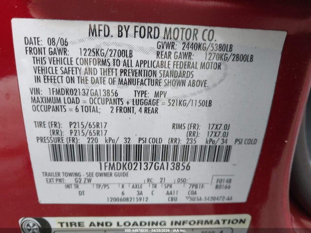 Продажа на аукционе авто 2007 Ford Freestyle Sel, vin: 1FMDK02137GA13856, номер лота: 44976036