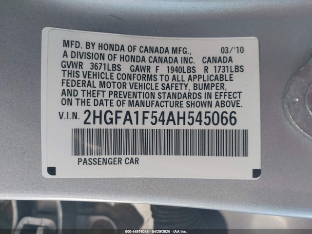 2010 Honda Civic Lx მანქანა იყიდება აუქციონზე, vin: 2HGFA1F54AH545066, აუქციონის ნომერი: 44976048